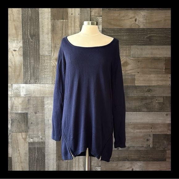 NWT! New York & Co navy knit sweater medium zipper oversized gorpcore classic - Picture 1 of 12